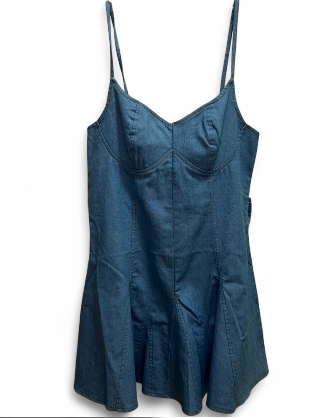 NWT Denim Fit-and-Flare Mini Dress with Spaghetti Straps